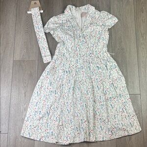 Gal Meets Glam White Floral Cotton Dress with Pink & Blue Accents